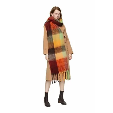 Yatemiole Women's Cashmere Big Coloured Checked Scarf