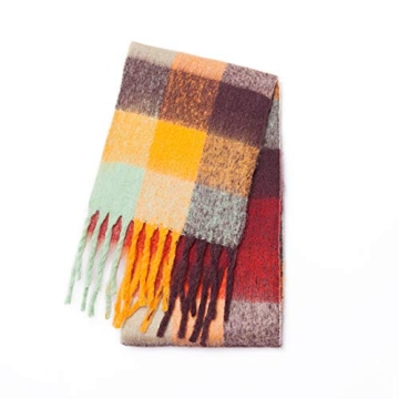 Yatemiole Women's Cashmere Big Coloured Checked Scarf