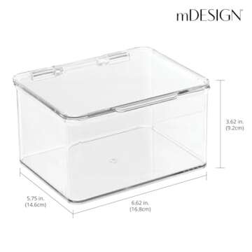 mDesign Plastic Kitchen Pantry and Fridge Storage Organizer Box Containers with Hinged Lid for Shelves or Cabinets, Holds Food, Snacks, Canned Drinks, Seasoning, Condiments, or Utensils, 2 Pack, Clear
