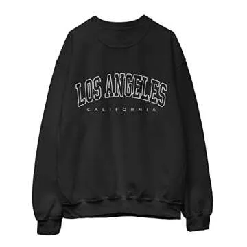 SEGORTS Women Oversized Sweatshirt Los Angeles California New York Crewneck Long Sleeve Casual Vintage Graphic Pullover Tops