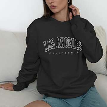 SEGORTS Women Oversized Sweatshirt Los Angeles California New York Crewneck Long Sleeve Casual Vintage Graphic Pullover Tops