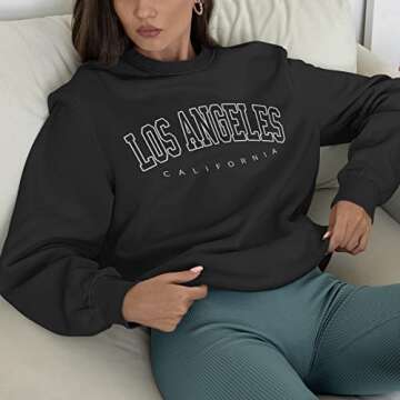 SEGORTS Women Oversized Sweatshirt Los Angeles California New York Crewneck Long Sleeve Casual Vintage Graphic Pullover Tops