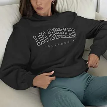 SEGORTS Women Oversized Sweatshirt Los Angeles California New York Crewneck Long Sleeve Casual Vintage Graphic Pullover Tops