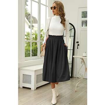 Naggoo Women's Skirts High Elastic Waisted Casual Skirt Pleated Floral/Solid Midi Skirts with Pockets