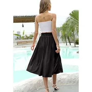 Naggoo Women's Skirts High Elastic Waisted Casual Skirt Pleated Floral/Solid Midi Skirts with Pockets