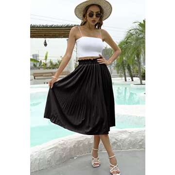 Naggoo Women's Skirts High Elastic Waisted Casual Skirt Pleated Floral/Solid Midi Skirts with Pockets