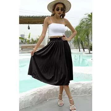 Naggoo Women's Skirts High Elastic Waisted Casual Skirt Pleated Floral/Solid Midi Skirts with Pockets