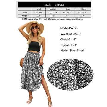 Naggoo Women's Skirts High Elastic Waisted Casual Skirt Pleated Floral/Solid Midi Skirts with Pockets