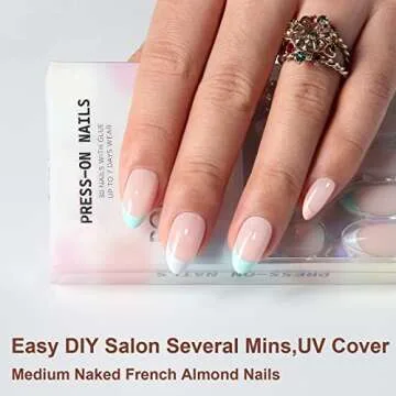 Polychrome&air Press On Nails Medium Almond ABS Natural Fit Fake Nails with Jelly Glue Reusable Manicure Glue On Nail Tip False Nails for Woman and Girl UV Gel Cover Glossy Nail 15Sizes 30PCS（Rainbow）