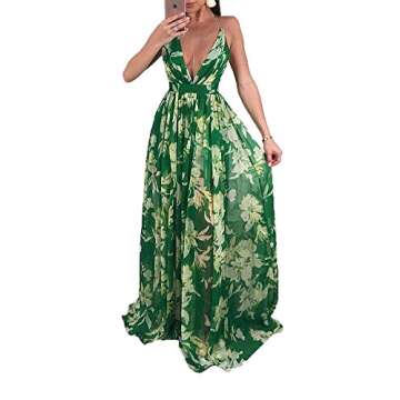 Remelon Womens Floral Boho Maxi Dress for Beach Parties