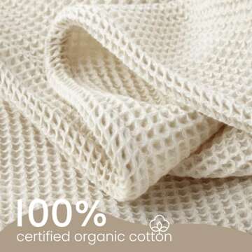 100% Organic Cotton Blanket - Soft Breathable Cotton Waffle Blanket Twin Size for All Seasons - Luxury 320GSM Cozy Warm Lightweight 100% Cotton Blanket Fairtrade Certified (60x90, Natural)