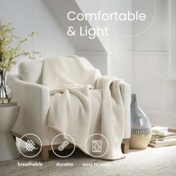 100% Organic Cotton Blanket - Soft Breathable Cotton Waffle Blanket Twin Size for All Seasons - Luxury 320GSM Cozy Warm Lightweight 100% Cotton Blanket Fairtrade Certified (60x90, Natural)