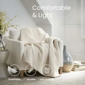 100% Organic Cotton Blanket - Soft Breathable Cotton Waffle Blanket Twin Size for All Seasons - Luxury 320GSM Cozy Warm Lightweight 100% Cotton Blanket Fairtrade Certified (60x90, Natural)