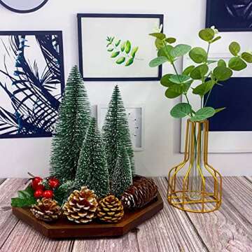 Desktop Miniature Christmas Trees Mini Pine Tree 5pcs with Snow and Wood Base for Xmas Holiday Party...