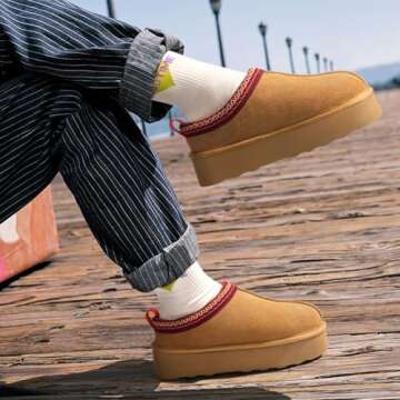 Tanamo Platform Slippers Women Ultra Mini Boots Ladie Shoes Outdoor Indoor Short Ankle Fur Fleece Fuzzy Cozy Fluffy Lining Comfortable Memory Foam