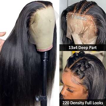 Hermosa 13x4 Lace Front Human Hair Wigs Pre Plucked with Baby Hair 220% Density 12A Brazilian Straig...