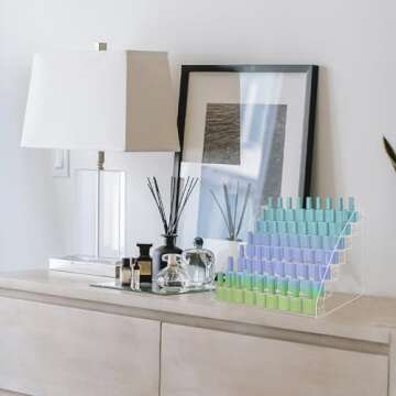 SMFANLIN 7 Tiers Nail Polish Holder Organizer, Multi-Level Acrylic Nail Polish Display Cases Rack, Clear Essential Oil Storage Display Stand - Hold up to 70 Bottles