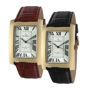 Peugeot Men's Vintage 14K Gold Plated Watch with Roman Numerals