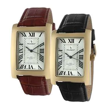 Peugeot Men's Vintage 14K Gold Plated Watch with Roman Numerals