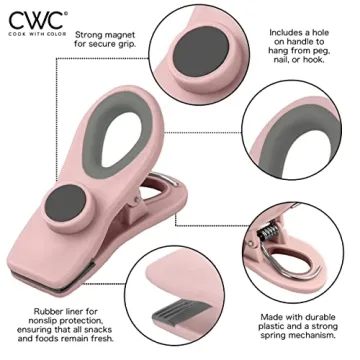 COOK WITH COLOR Durable Bag Clips - Heavy Duty Magnetic Clips