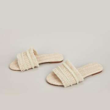 FRZTOUR Raffia Flat Sandals: Stylish Boho Beach Slides