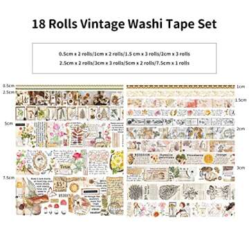 18 Rolls Vintage Washi Tape Set, Mushroom Flower Letter Retro Masking Tape 5/10/15/20/25/30/50/75mm ...