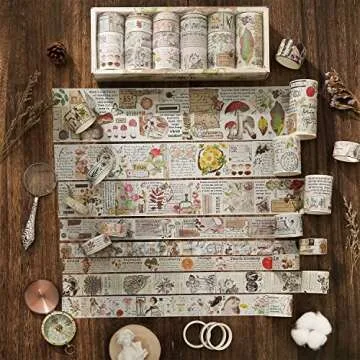18 Rolls Vintage Washi Tape Set, Mushroom Flower Letter Retro Masking Tape 5/10/15/20/25/30/50/75mm Wide 6.56ft Long Decorative Scrapbook Tape for journaling, Scrapbooking Supplies, Junk Journal Craft