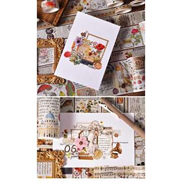 18 Rolls Vintage Washi Tape Set, Mushroom Flower Letter Retro Masking Tape 5/10/15/20/25/30/50/75mm Wide 6.56ft Long Decorative Scrapbook Tape for journaling, Scrapbooking Supplies, Junk Journal Craft