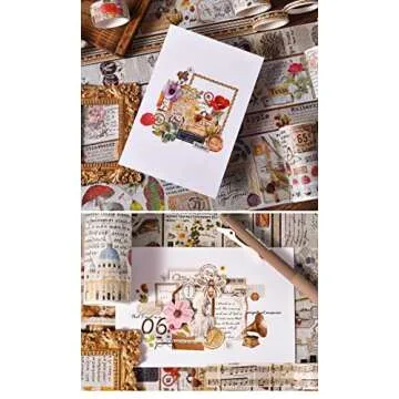 18 Rolls Vintage Washi Tape Set, Mushroom Flower Letter Retro Masking Tape 5/10/15/20/25/30/50/75mm Wide 6.56ft Long Decorative Scrapbook Tape for journaling, Scrapbooking Supplies, Junk Journal Craft