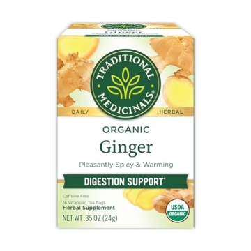 Traditional Medicinals Tea, Organic Ginger, Healthy Digestion, Pleasantly Spicy & Warming, 16 Tea Ba...