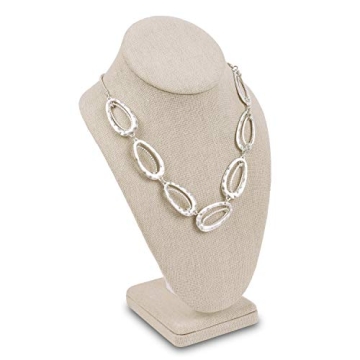 MOOCA Linen Covered Wood Jewelry Display Necklace Chain Holder Stand - 6 3/8 W x 4 1/4 D x 10 H in