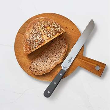 MARTHA STEWART Eastwalk 14 Piece High Carbon Stainless Steel Cutlery Knife Block Set w/ABS Triple Riveted Forged Handle Acacia Wood Block - Gray