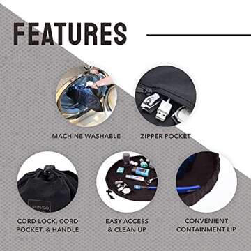 Lay-n-Go Drawstring Toiletry Bag - Water-Resistant 4-In-1 Lay Flat Toiletry Bag - Durable, Easy-To-Clean Travel Toiletry Bag For Women & Men - Machine Washable Compact Toiletry Bag (20”, Grey)