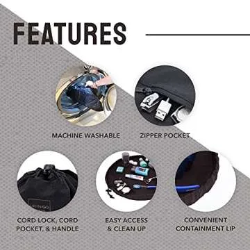 Lay-n-Go Drawstring Toiletry Bag - Water-Resistant 4-In-1 Lay Flat Toiletry Bag - Durable, Easy-To-Clean Travel Toiletry Bag For Women & Men - Machine Washable Compact Toiletry Bag (20”, Grey)