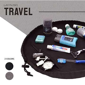 Lay-n-Go Drawstring Toiletry Bag - Water-Resistant 4-In-1 Lay Flat Toiletry Bag - Durable, Easy-To-Clean Travel Toiletry Bag For Women & Men - Machine Washable Compact Toiletry Bag (20”, Grey)