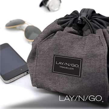 Lay-n-Go Drawstring Toiletry Bag - Water-Resistant 4-In-1 Lay Flat Toiletry Bag - Durable, Easy-To-Clean Travel Toiletry Bag For Women & Men - Machine Washable Compact Toiletry Bag (20”, Grey)