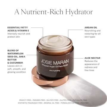 Josie Maran Whipped Argan Oil Face Butter - Anti Aging Face Cream & Redness Reducing Skin Care - Hydrating Daily Moisturizer with Shea Butter - Vegan & Cruelty-Free Formula - Unscented (1.69 oz)