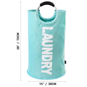 DOKEHOM 82L Large Laundry Basket, Collapsible Laundry Bag, Freestanding Tall Clothes Hamper, Foldable Washing Bin (Light Blue)