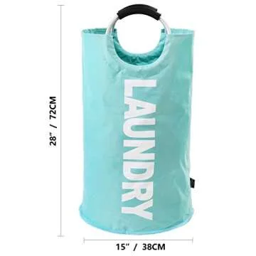 DOKEHOM 82L Large Laundry Basket, Collapsible Laundry Bag, Freestanding Tall Clothes Hamper, Foldable Washing Bin (Light Blue)