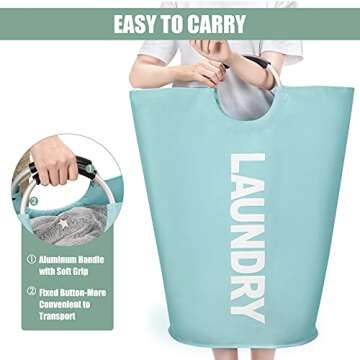 DOKEHOM 82L Large Laundry Basket, Collapsible Laundry Bag, Freestanding Tall Clothes Hamper, Foldable Washing Bin (Light Blue)