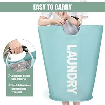 DOKEHOM 82L Large Laundry Basket, Collapsible Laundry Bag, Freestanding Tall Clothes Hamper, Foldable Washing Bin (Light Blue)