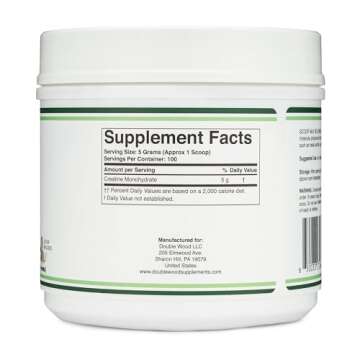 Creatine Monohydrate Powder 1.1lbs (100 Servings of 5 Grams Each - Third Party Tested Micronized Creatine Powder) (with Scoop)(Creatina Monohidratada) by Double Wood