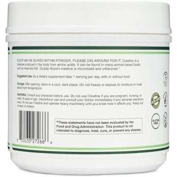 Creatine Monohydrate Powder 1.1lbs (100 Servings of 5 Grams Each - Third Party Tested Micronized Creatine Powder) (with Scoop)(Creatina Monohidratada) by Double Wood