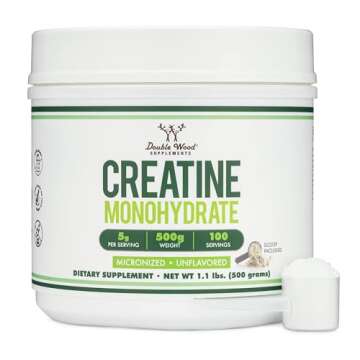 Creatine Monohydrate Powder 1.1lbs (100 Servings of 5 Grams Each - Third Party Tested Micronized Creatine Powder) (with Scoop)(Creatina Monohidratada) by Double Wood