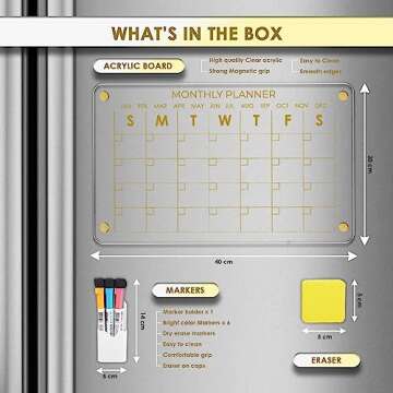 SIMPLY STATIONARY - Acrylic Calendar For Fridge 16 x 12 - New Gold Color Upgraded Stronger Magnets- ...