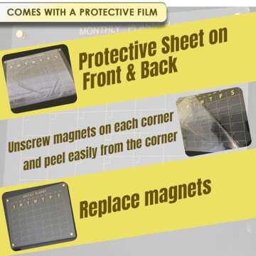 SIMPLY STATIONARY - Acrylic Calendar For Fridge 16 x 12 - New Gold Color Upgraded Stronger Magnets- Clear magnetic calendar for fridge - Reusable Monthly/ Weekly Planner for Home Organization.