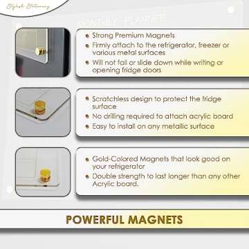 SIMPLY STATIONARY - Acrylic Calendar For Fridge 16 x 12 - New Gold Color Upgraded Stronger Magnets- Clear magnetic calendar for fridge - Reusable Monthly/ Weekly Planner for Home Organization.