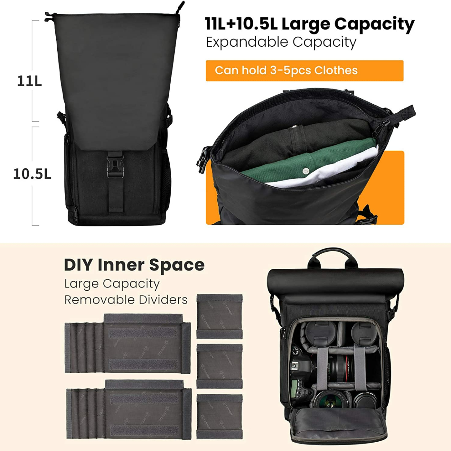 TARION Waterproof Camera Backpack with Laptop Sleeve