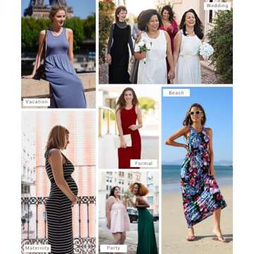 EUOVMY Sleeveless Sundresses for Women Loose Crewneck A-line Casual Flowy Elegant Maxi Dress Party Vintage Spring Summer Ladies Beach Vacation Long Dresses with Pockets Light Blue Striped X-Large