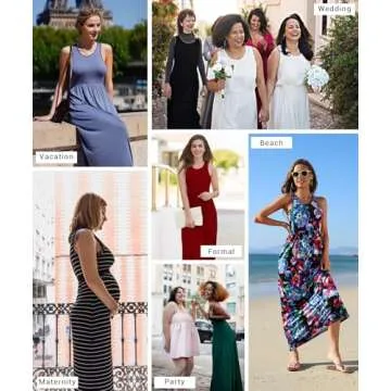 EUOVMY Sleeveless Sundresses for Women Loose Crewneck A-line Casual Flowy Elegant Maxi Dress Party Vintage Spring Summer Ladies Beach Vacation Long Dresses with Pockets Light Blue Striped X-Large